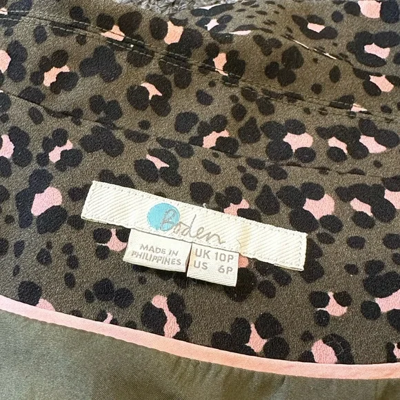 Boden Army Green Black & Pink Leopard Print Tillie Boiler Jumpsuit Size 6 Petite - Picture 8 of 9